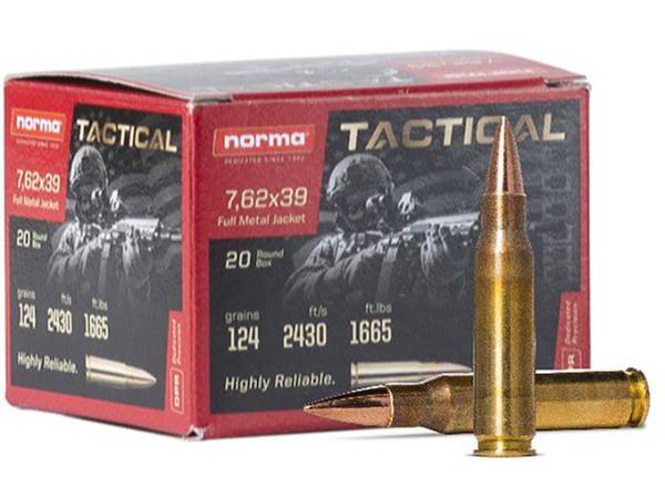 Norma Tactical 7.62x39mm Ammo 124 Grain Full Metal Jacket Box of 20